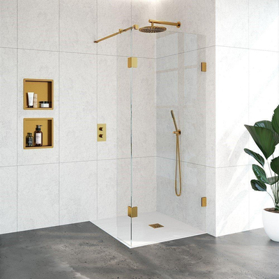 BRAUER Créer Douche à l'italienne - 90x200cm - 2 pièces - sans profil - anti-calcaire - verre de sécurité 8mm - Or brossé