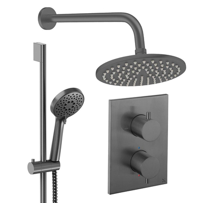 Crosswater MPRO Ensemble de douche pluie encastré - 2 poignées - pomme de douche 20 cm - douchette - barre de douche - bras mural - gunmetal