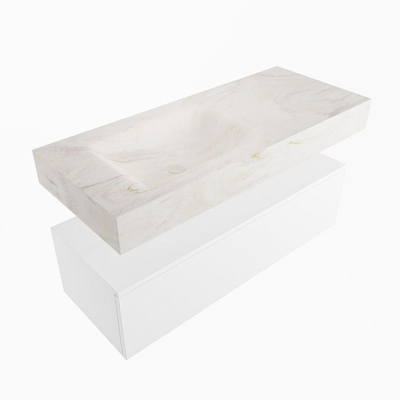 Mondiaz ALAN-DLUX Ensemble de meuble - 110cm - meuble Talc mat - 1 tiroir - Lavabo Cloud Ostra suspendu - vasque Gauche - 1 trou de robinet