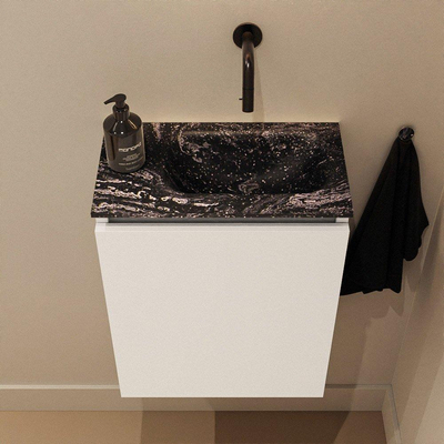 MONDIAZ TURE-DLUX meuble de toilette 40 cm Talc. EDEN lavabo Lava position droite. Sans trou de robinet.