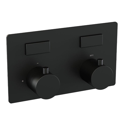 BRAUER Black Edition thermostatische inbouw badkraan - drukknoppen SET 03 - uitloop - staaf handdouche - doucheslang - wandaansluitbocht - zwart mat