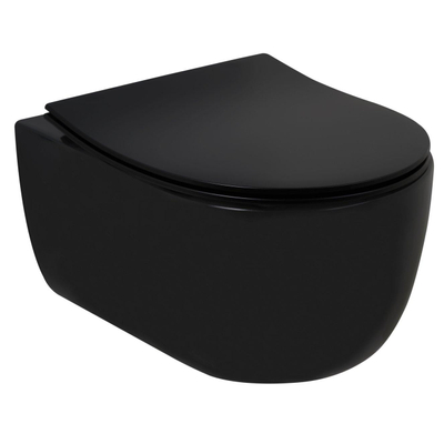 Plieger Kansas hangtoilet – compact – Rimless – 36 x 49 cm – met slim softclose zitting – mat zwart