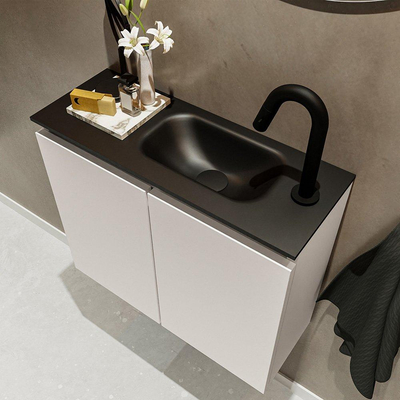 MONDIAZ TURE Fonteinset - 60x23x50cm - 1 kraangat - 2 deuren - linen mat - Wasbak rechts - Solid Surface Zwart