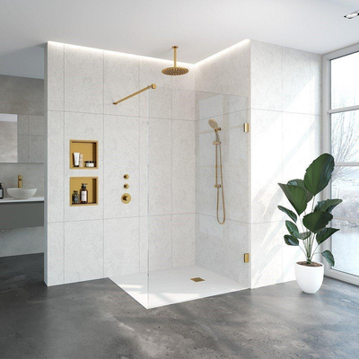 BRAUER Créer Douche à l'italienne - 120x200cm - sans profil - anti-calcaire - verre de sécurité 8mm - Or brossé