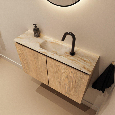 MONDIAZ TURE-DLUX Meuble WC 80 cm Washed Oak. Lavabo EDEN Frappe position milieu. Avec 1 trou de robinet.