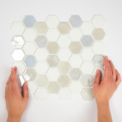 The Mosaic Factory Valencia mozaïektegel - 27.6x32.9cm - wandtegel - Zeshoek/Hexagon - Gerecycled glas White mat/glans