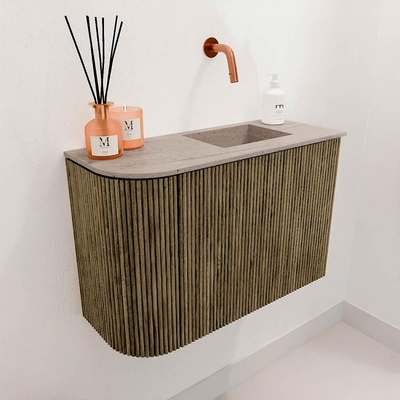 Mondiaz JOYA-DLUX 61.6cm toiletmeubel - ronding links kleur Dusk - Wastafel FAYE positie Rechts Zonder kraangat kleur Saba.