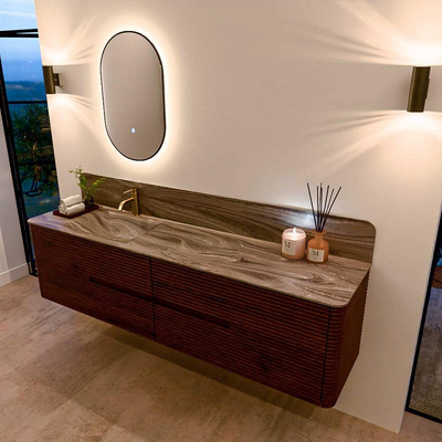 Mondiaz CIRO-DLUX Badkamermeubelset - 190x45x50cm - Solid surface wastafel Sombra - 1 wasbak Links - 1 kraangat - 4 lades - Ruby