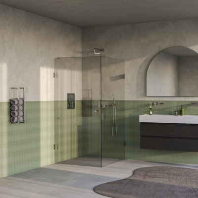 BRAUER Void Carving Cabine de douche - 90x120x200cm - porte battante - revêtement verre - réversible - verre clair - Acier inoxydable brossé PVD