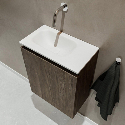 MONDIAZ TURE Kit lave-mains - 40x23x50cm - 0 trous de robinet - 1 porte - marron foncé mat - Lavabo à gauche - Acrylique Blanc