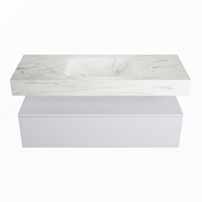 Mondiaz ALAN-DLUX Ensemble de meuble - 120cm - meuble Cale mat - 1 tiroir - Lavabo Cloud Opalo suspendu - vasque Centre - 0 trous de robinet