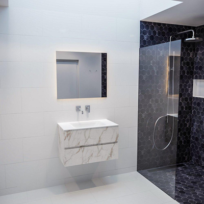 Mondiaz VICA Meuble Carrara avec 2 tiroirs 80x50x45cm vasque lavabo Cloud centre sans trou de robinet