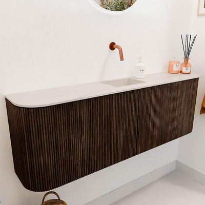 Mondiaz JOYA-DLUX 123.2cm toiletmeubel - ronding links en rechts kleur Walnut - Wastafel FAYE positie Midden Zonder kraangat kleur Meli.