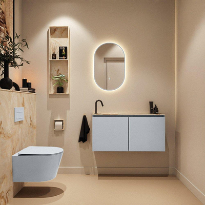 MONDIAZ TURE-DLUX 100cm toiletmeubel Clay. EDEN wastafel Frappe positie links. Met 1 kraangat.