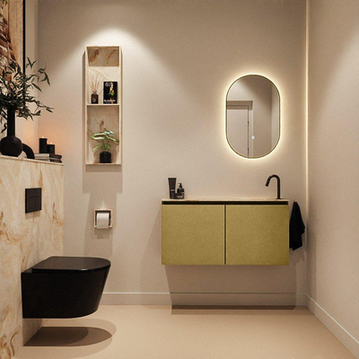 MONDIAZ TURE-DLUX Meuble toilette - 100cm - Oro - EDEN - vasque Frappe - position droite - 1 trou de robinet