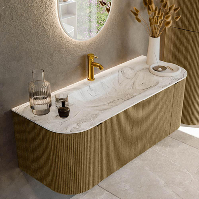 Mondiaz KURVE-DLUX Badkamermeubelset - 120x46x40cm - 1 lade - 2 deuren - wastafel solid surface - midden - 1 kraangat - Dusk