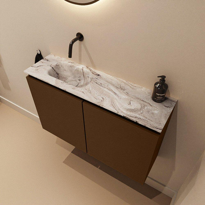 MONDIAZ TURE-DLUX 80cm toiletmeubel Rust. EDEN wastafel Glace positie links. Zonder kraangat.