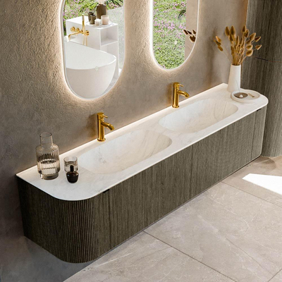 Mondiaz KURVE-DLUX Ensemble meuble de salle de bains - 190x46x40cm - 2 tiroirs - 2 portes - vasque solid surface - double - 2 trous de robinet - Shadow