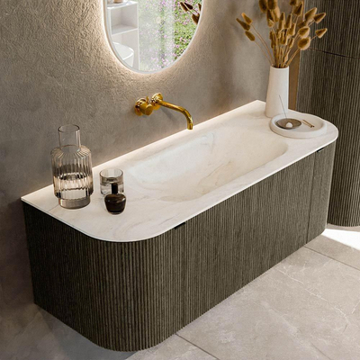 Ensemble de meuble de salle de bain Mondiaz KURVE-DLUX - 120x46x40cm - 1 tiroir - 2 portes - lavabo en solid surface - milieu - sans trou de robinet - Shadow