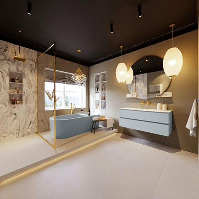 MONDIAZ VICA-DLUX Ensemble meuble de salle de bains - 120cm - meuble sous-vasque clay - 2 tiroirs - lavabo encastré cloud au centre - sans trous de robinet - version hauteur 60cm - glace