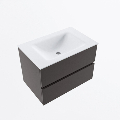 Mondiaz VICA ensemble de meuble de salle de bain - 70cm - meuble sous-vasque gris foncé - 2 tiroirs - lavabo nuage milieu - 1 trou de robinet - version haute de 60cm - talc