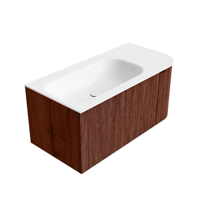 Mondiaz KURVE Ensemble de meuble de salle de bains - 95x46x40cm - 1 tiroir - 1 porte - lavabo solid surface - gauche - sans trou de robinet - Ruby