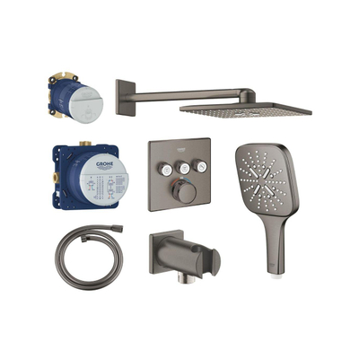 Grohe Grohtherm Ensemble de douche pluie - encastrable - pommeau carré - douchette carrée - hard graphite brossé