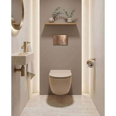 QeramiQ Dely Swirl Toiletset - 36.3x51.7cm - Geberit UP320 inbouwreservoir - met Burda frame - slim zitting - koperen bedieningsplaat - ronde knoppen - mat beige