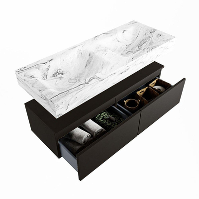 Mondiaz ALAN-DLUX Ensemble de meuble - 120cm - meuble Urban mat - 2 tiroirs - Lavabo Cloud Glace suspendu - vasque Gauche et droite - 0 trous de robinet
