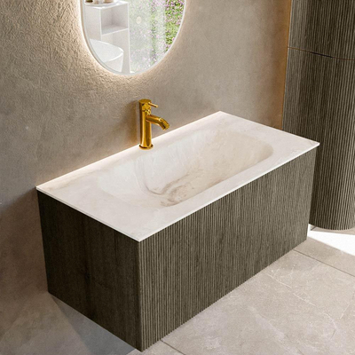 Mondiaz KURVE-DLUX Ensemble de meuble salle de bain - 90x46x40cm - 1 tiroir - lavabo en solid surface - milieu - 1 trou de robinet - Shadow