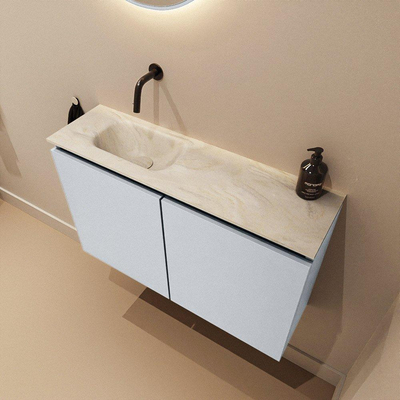 MONDIAZ TURE-DLUX Meuble WC 80 cm Clay. EDEN vasque Ostra position gauche. Sans trou de robinet.