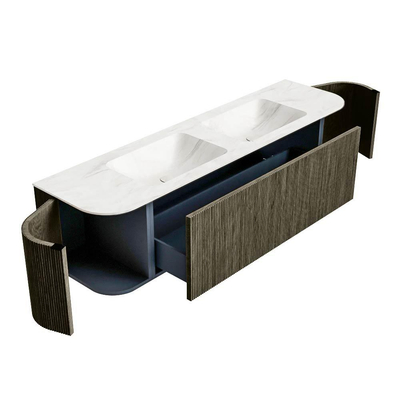 Mondiaz KURVE-DLUX Badkamermeubelset - 170x46x40cm - 1 lade - 2 deuren - wastafel solid surface - dubbel - 2 kraangaten - Shadow