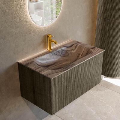 MONDIAZ KURVE-DLUX 80cm badmeubel kleur Shadow met 1 lade en 0 deuren. Wastafel BIG SMALL Midden 1 kraangat Sombra.