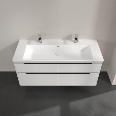 Villeroy & boch subway 3.0 meuble sous-vasque 130x55x45cm avec volcano poignée noire 1 découpe siphon aggloméré blanc brillant