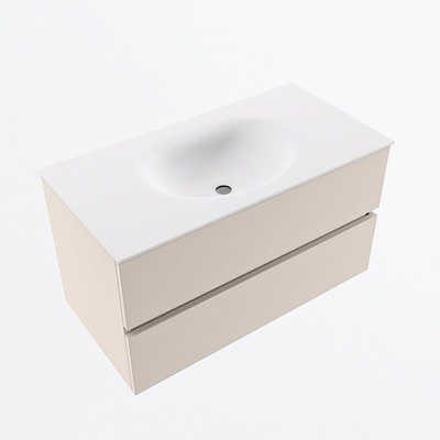 Mondiaz VICA ensemble de meuble de salle de bain - 90cm - meuble sous-vasque lin - 2 tiroirs - lavabo lune milieu - 1 trou de robinet - version haute de 60cm - talc