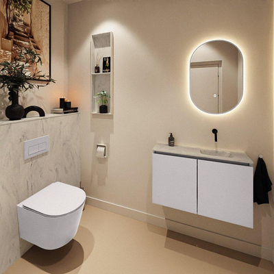 MONDIAZ TURE-DLUX Meuble toilette - 80cm - Cale - EDEN - vasque Opalo - position droite - sans trou de robinet