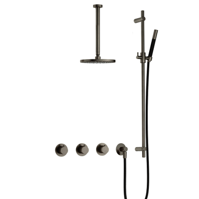 Hotbath Cobber IBS70 Regendoucheset - inbouw - 30cm plafondarm - 20cm ronde hoofddouche - staafhanddouche - glijstang - mat/glans verouderd ijzer (zwart)