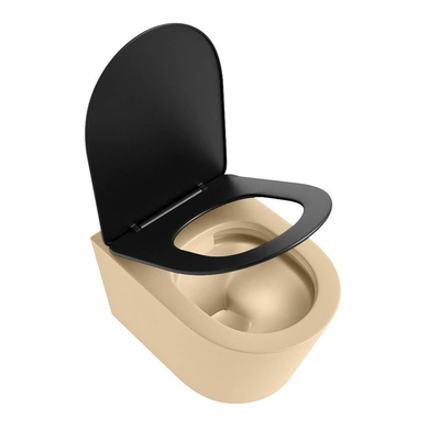 Mondiaz LAVIE hangtoilet – spoelrandloos – 36 x 53 cm – met softclose zitting – Sand (beige), zitting Urban (zwart)