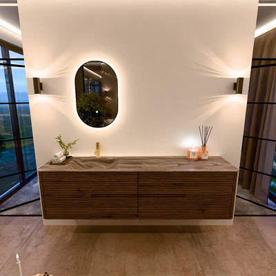 Mondiaz CIRO-DLUX Badkamermeubelset - 190x45x50cm - Solid surface wastafel Sombra - 1 wasbak Links - 1 kraangat - 4 lades - Dusk