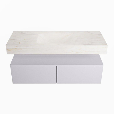 Mondiaz ALAN-DLUX Ensemble de meuble - 120cm - meuble Cale mat - 2 tiroirs - Lavabo Cloud Ostra suspendu - vasque Centre - 0 trous de robinet