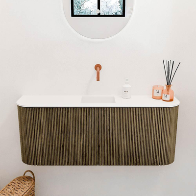 Mondiaz JOYA 103.2cm meuble de salle de bains WC - arrondis gauche et droite couleur Dusk - Vasque FAYE position Milieu Sans trou de robinet couleur Talc.