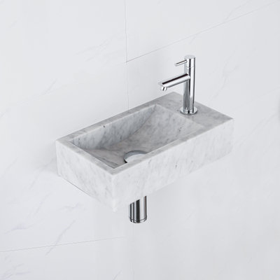 FortiFura Fuente Pack Lave-mains - 22x40x10cmcm - 1 trou de robinet - droite - marbre - robinet Chrome - Blanc