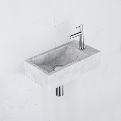 Saniclass Fuente pack lave-mains – rectangulaire – 40 x 22 x 10 cm – pierre naturelle blanche – robinet chromé