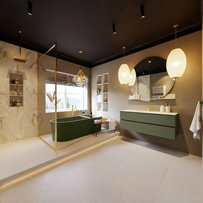 MONDIAZ VICA-DLUX Ensemble meuble de salle de bains - 130cm - meuble sous-vasque army - 2 tiroirs - lavabo encastré cloud au milieu - 1 trou de robinet - version haute 60cm - frape