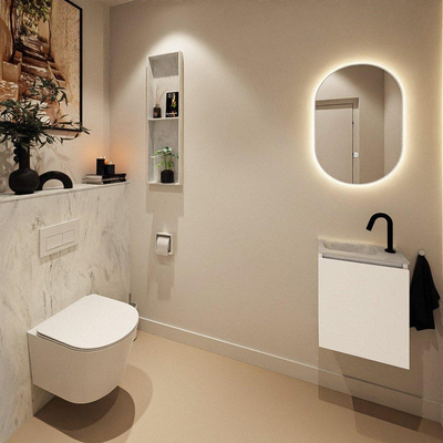 MONDIAZ TURE-DLUX Meuble toilette - 40cm - Talc - EDEN - vasque Opalo - position gauche - 1 trou de robinet