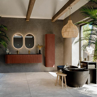 Mondiaz KURVE Ensemble de meuble de salle de bains - 170x46x40cm - 1 tiroir - 2 portes - vasque solid surface - milieu - 2 trous de robinet - Ruby