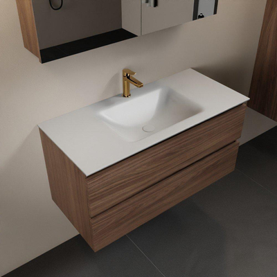 Mondiaz AIVY Ensemble de meuble - 100x45x50cm - 1 trou de robinet - 1 vasque Urban Solid surface - Centre - 2 tiroirs - avec armoire de toilette - Melamine Mocha