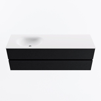 MONDIAZ VICA meuble sous lavabo 150cm Urban 2 tiroirs. Lavabo MOON gauche sans trou de robinet, couleur Talc.