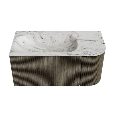 Mondiaz KURVE-DLUX Badkamermeubelset - 95x46x40cm - 1 lade - 1 deur - wastafel solid surface - links - 1 kraangat - Shadow