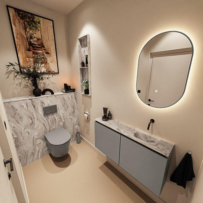 MONDIAZ TURE-DLUX Meuble toilette - 100cm - Smoke - EDEN - vasque Glace - position droite - sans trou de robinet